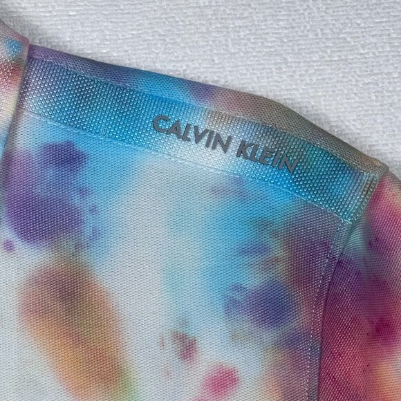 Calvin Klein Tie Dye Polo Shirt Womens LG Short Sleeve 90s - Picture 5 of 15